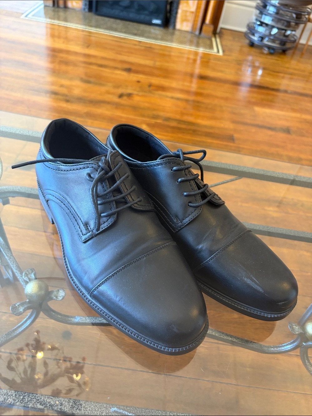 Men's Black Leather Derby Shoes - Sleek Lace-Up Dress Oxford